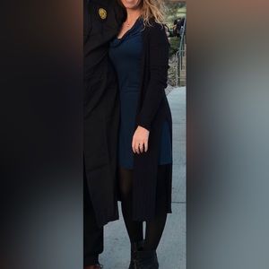 Dina-be 3/4 sleeve, blue cowl-neck dress